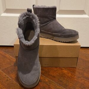 UGG Short Grey Suede Shearling-Lined Ankle Boots